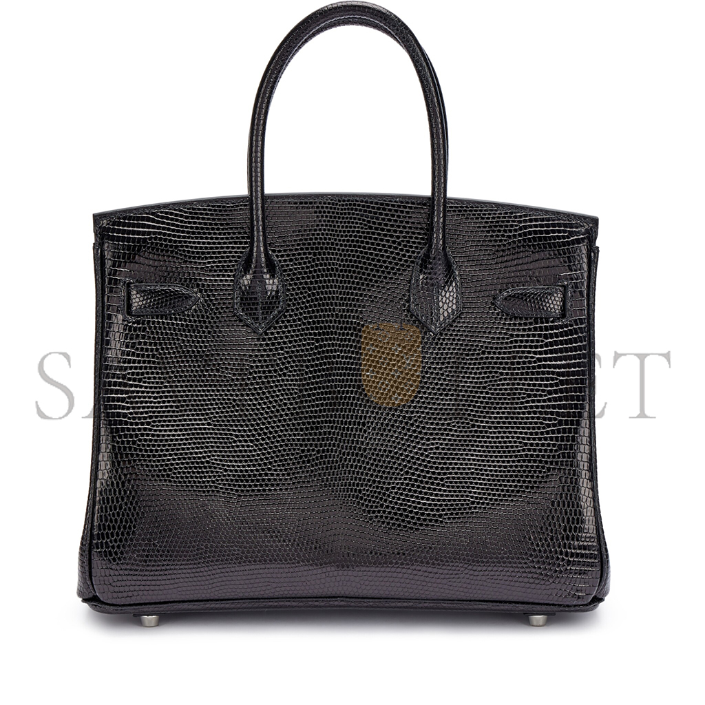 HERMÈS MASTER BIRKIN 30 LIZARD BLACK SILVER BUCKLE H028367CA30 (30*22*16cm)